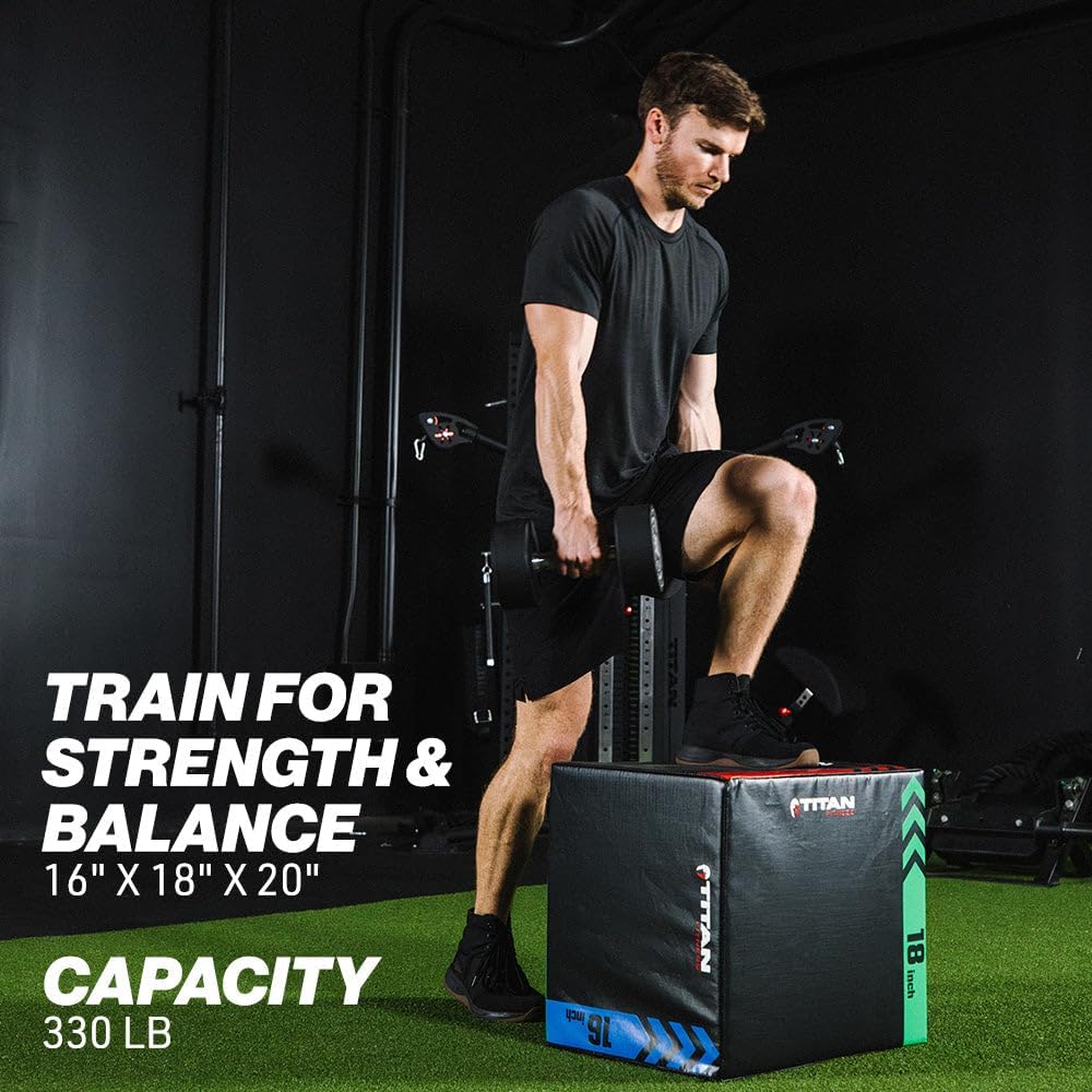 Titan Fitness Heavy Foam Plyometric Box - Pro-Duty HIIT Exercise Foam Plyo Step-Up, Box Squat, Home Garage Gym Training, Youth & Regular Sizes