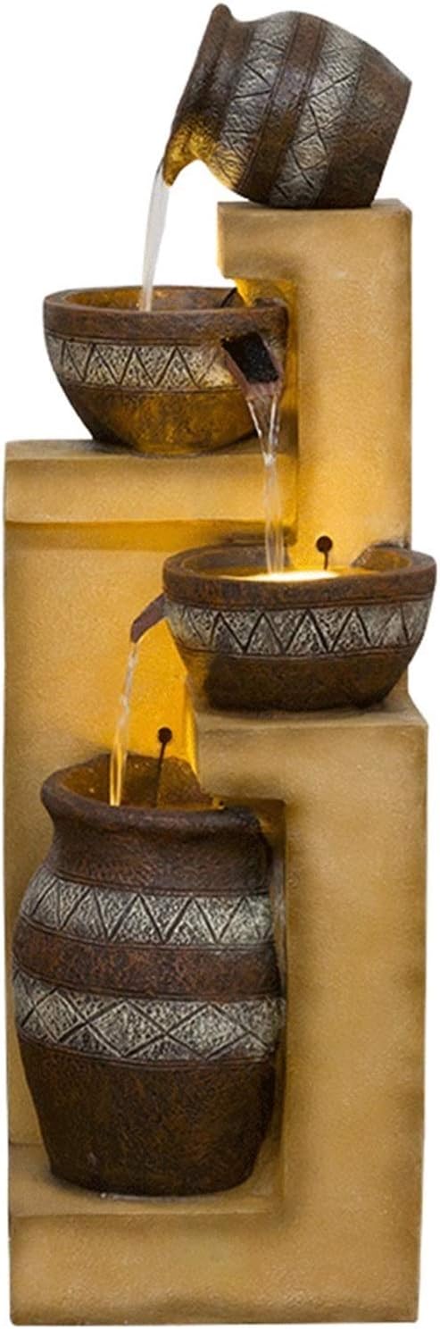 Water Fountain Cascading Resin-Rock Tabletop Fountain Indoors and Outdoors Water Feature Waterfall with LED Lights and Pump Decorative Fountain for Living Room Office Gardens Patios