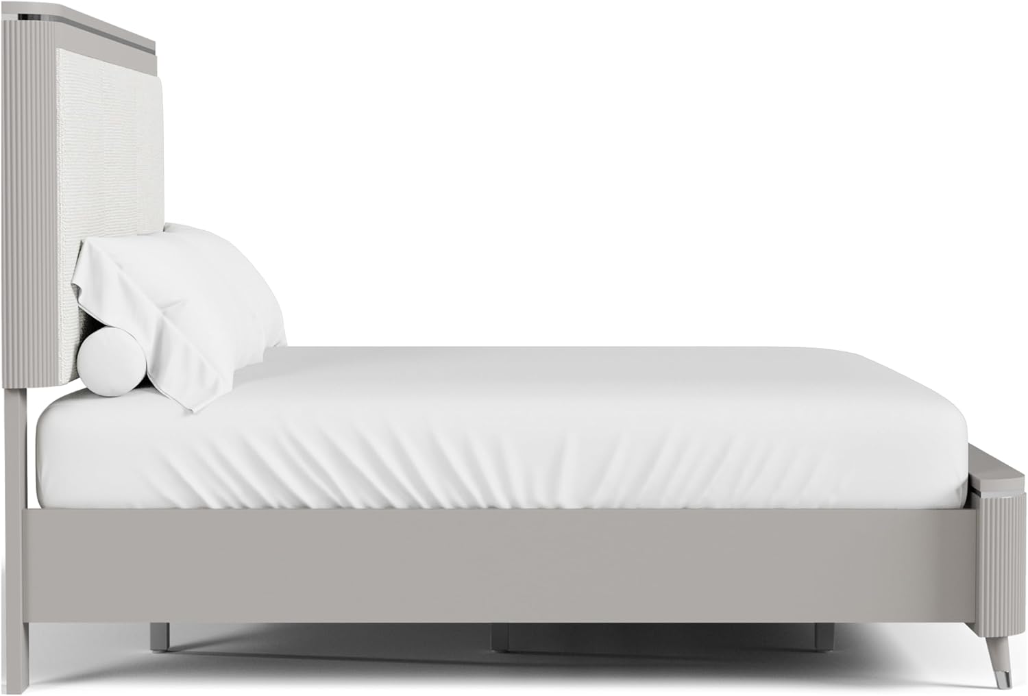 Furniture of America Vito Modern Solid Wood 2-Piece Bedroom Set with Upholstered Bed, Cultered Stone Top, Felt-Lined Top Drawer, Metal Side Glide on Nightstand, Box Spring Required, King, Light Gray