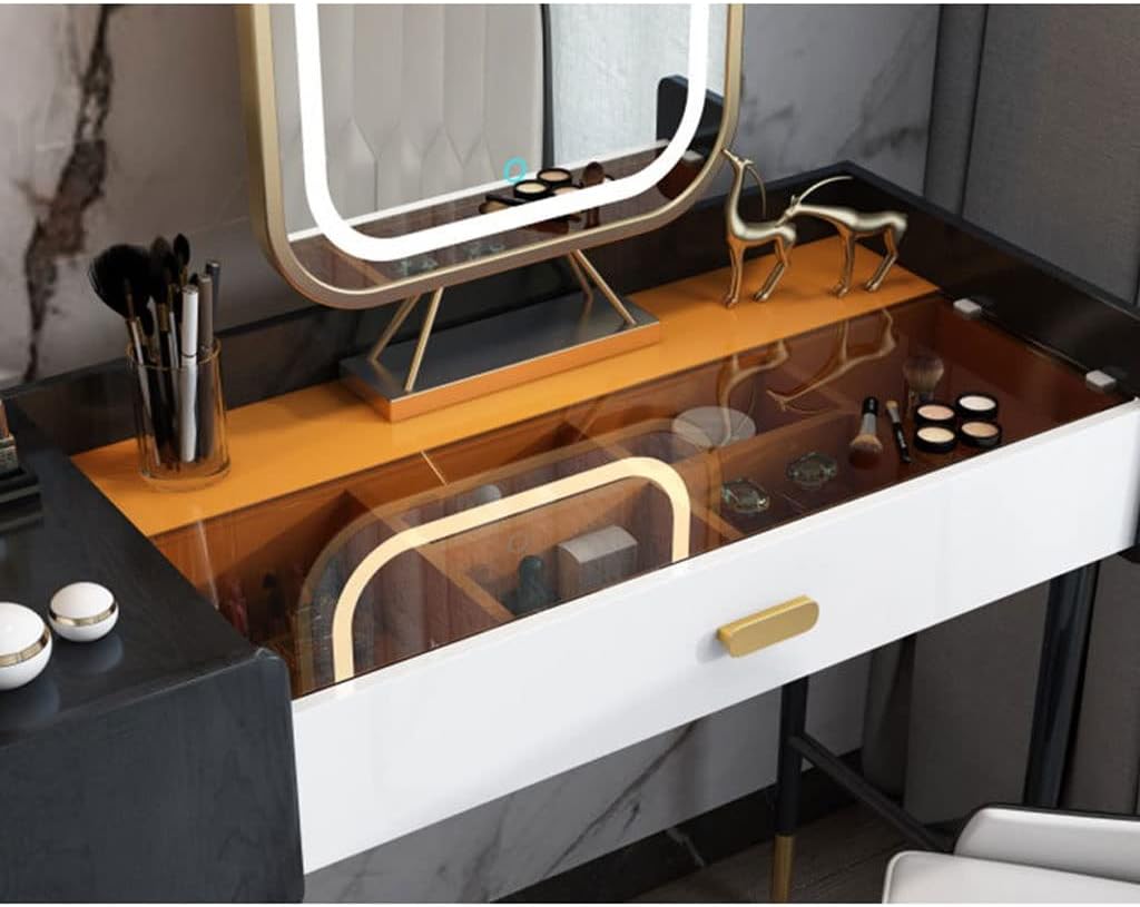 Vanity Benches Vanity Desk Set Modern Ladies Dresser Bedroom Small Dresser with LED Mirror, Side Cabinet, Dressing Stool (Color : A)