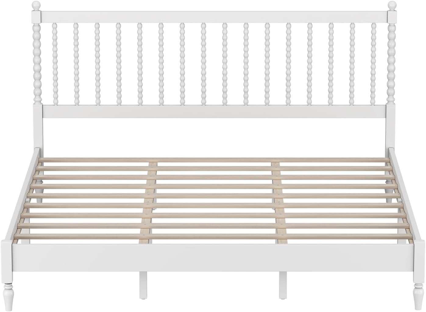3 s Bedroom Sets King Size Wood Platform Bed with Gourd Shaped Headboard, Antique White