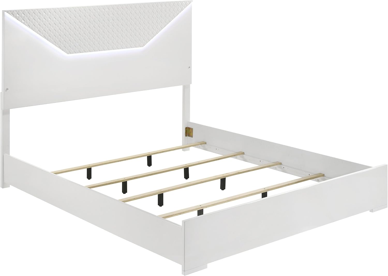 Coaster Home Furnishings Ives Contemporary 4-Piece Bedroom Set Eastern King Size LED Panel Bed Frame 57-inch Headboard White High Gloss 224941KE-S4