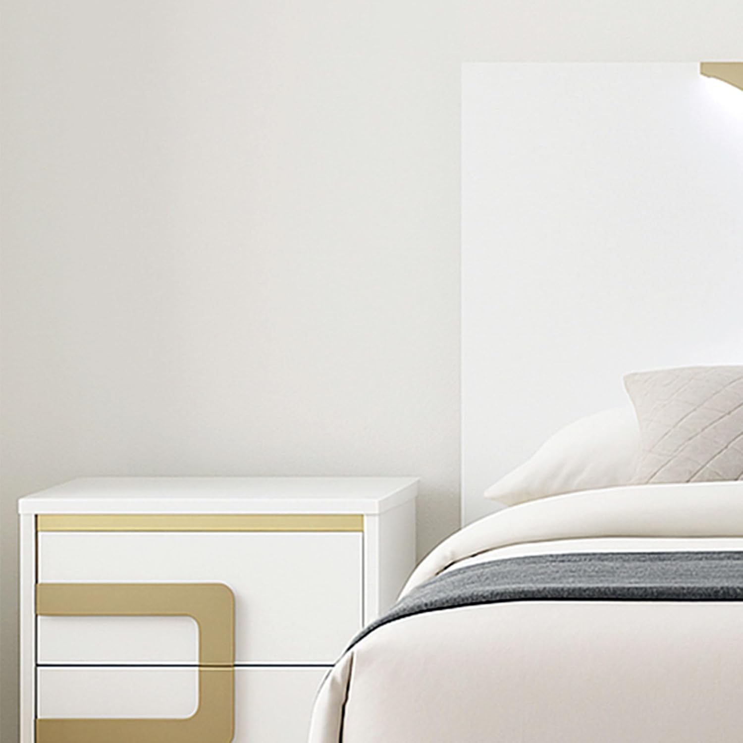 Kings Brand Furniture 3-Piece White/Gold Bedroom Set – Queen Size Wood Bed Frame with 2 Nightstands
