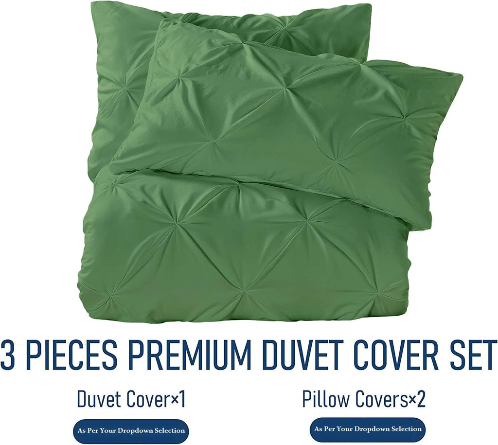 Crown Collection Luxuriate Hotel 1000-TC Hypoallergenic Ultra Soft Design 100% Egyptian Cotton Pinch Plated Duvet Cover with Zipper Colser & 2pcs Pillow Case Set (Super King Plus 120X120) Moss