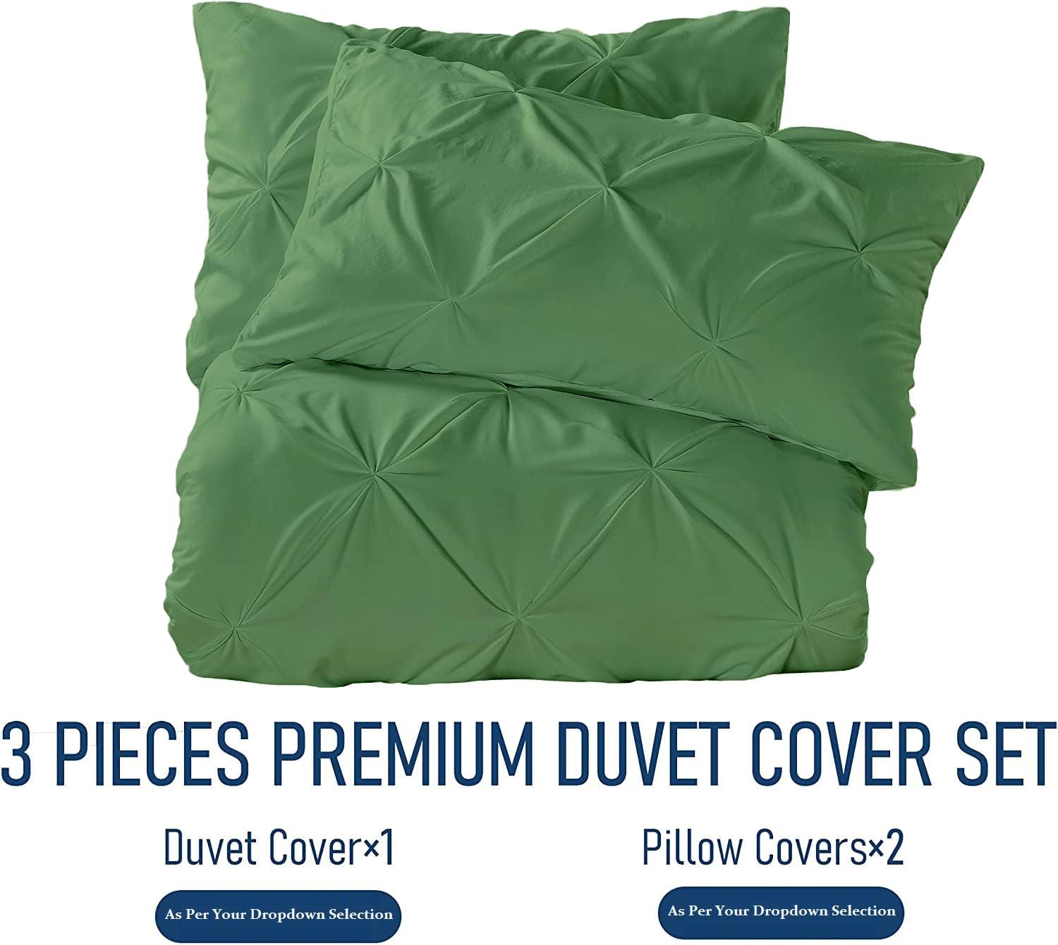 Crown Collection Luxuriate Hotel 1000-TC Hypoallergenic Ultra Soft Design 100% Egyptian Cotton Pinch Plated Duvet Cover with Zipper Colser & 2pcs Pillow Case Set (Super King Plus 120X120) Moss