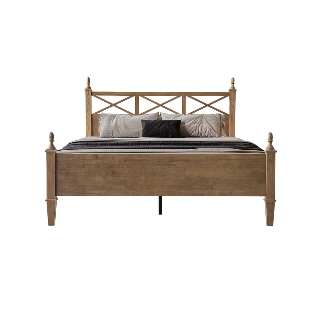 Queen Size Platform Bed Frame, Solid Wood with Headboard & Footboard, Center Metal Legs, 12 Strong Slatted Base, Anti-Noise & Slip-Free, Easy Assembly, No Box Spring Needed, Barnwood Finish RIQ-30
