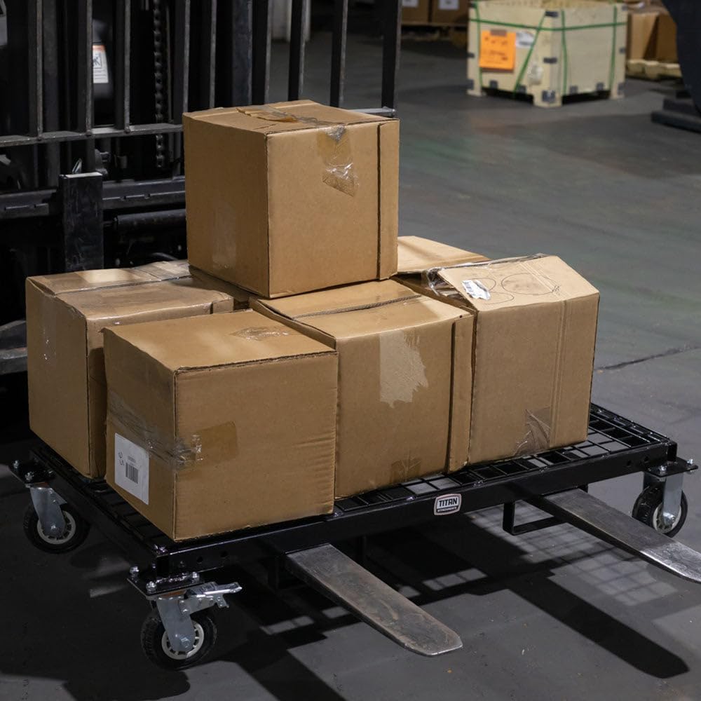 Titan Attachments Heavy-Duty Rolling Platform Base with Fork Pockets and Locking Caster Wheels, 2,500 LB Capacity, Industrial Mobile Roller Dolly for Warehouses, Storerooms, Shipping Facilities