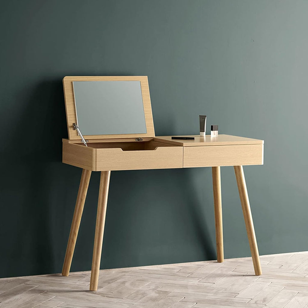TOMYEUS Dressing Table Wood Dressing Table, Desktop Flip Mirror Dressing Table, Multi-Function Computer Desk, for Bedroom Home Vanity Benches/Makeup Vanity Desk