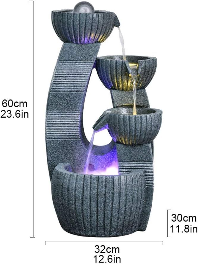 Indoor Fountain/Water Fountain Indoor/Outdoor Table-Top Water Fountain 4 Tiered Bowls Waterfall Water Fountain For Table Desk Yard Garden Patio Deck Home Relaxation 23.6' Height,G,Without Atomizer