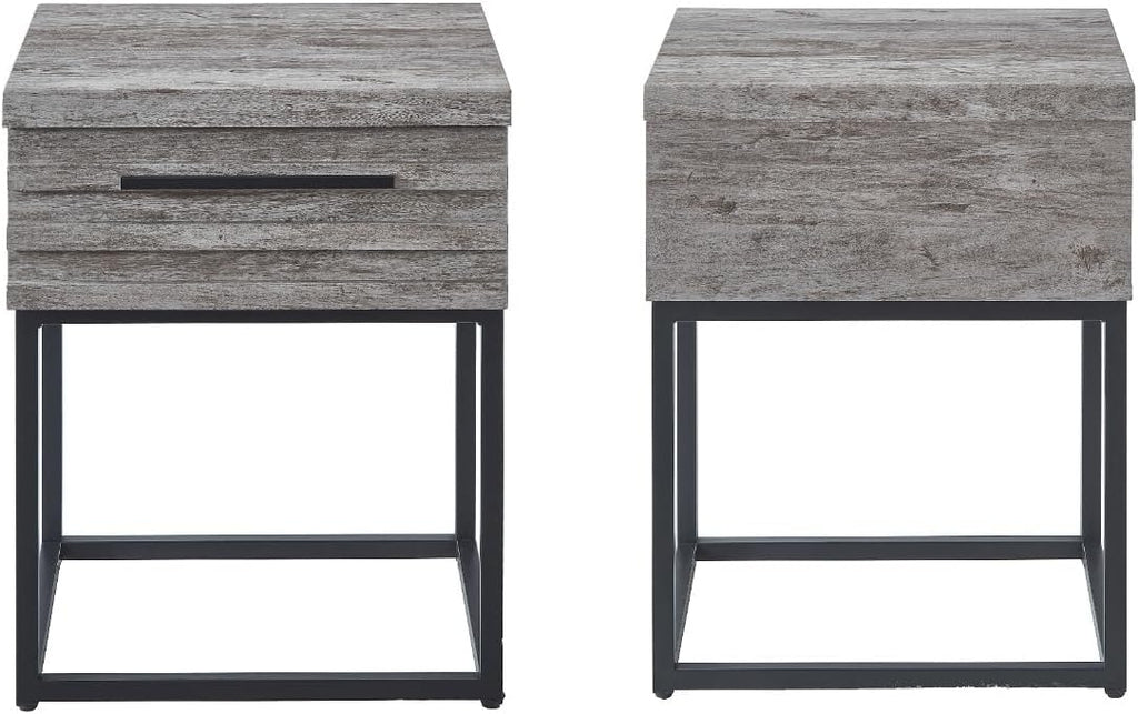 Roundhill Furniture Astral 3-Piece Upholstered Bedroom Set, Tufted Wingback Bed with Two Gray Nightstands, Queen