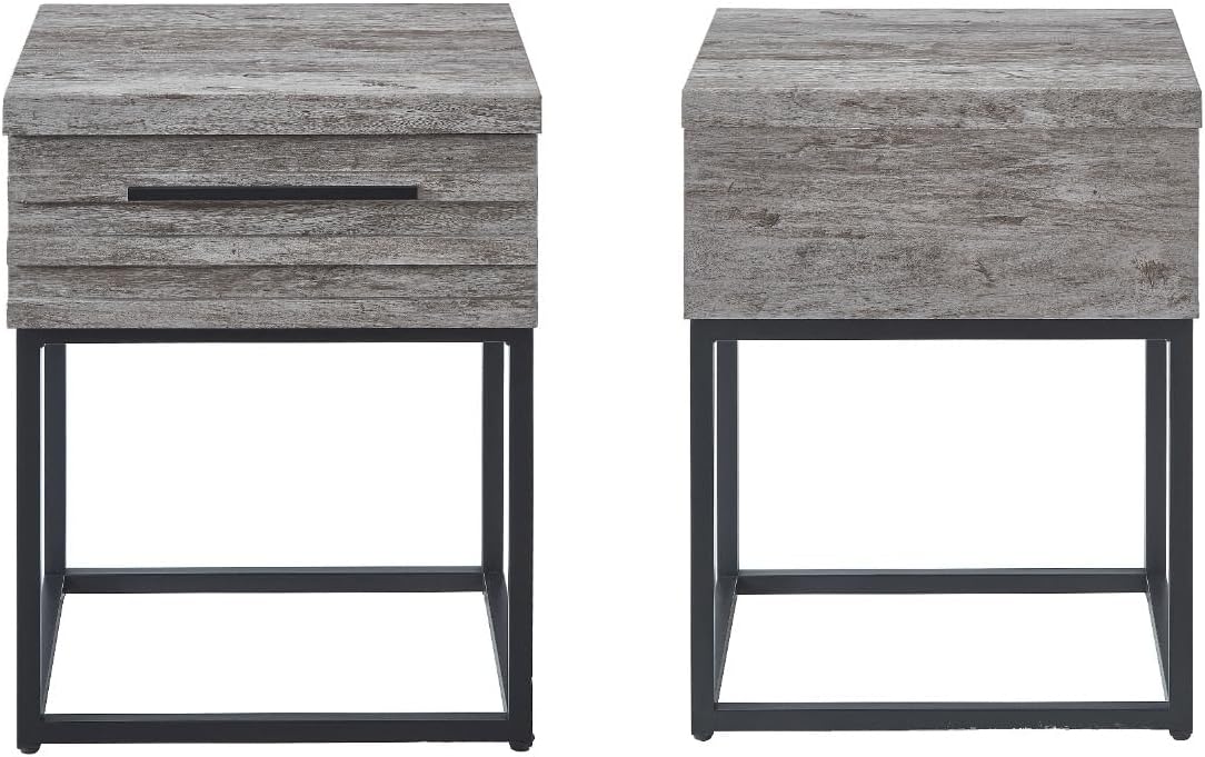 Roundhill Furniture Belize 3-Piece Upholstered Bedroom Set, Tufted Wingback Bed with Two Gray Nightstands, Queen