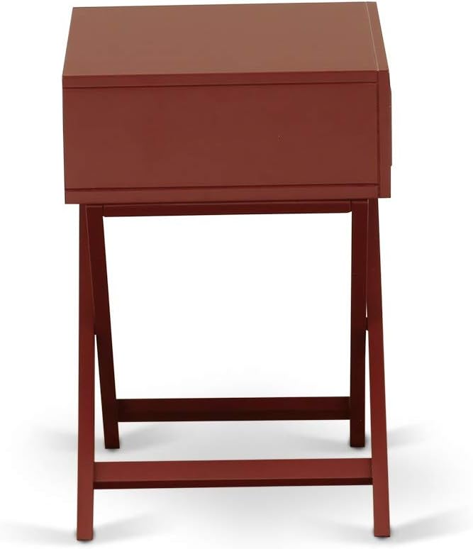 East West Furniture NL14K-2HA13 3 Piece Modern Bedroom Set - King Size Button Tufted Bed Frame - Brown Taupe Velvet Fabric Upholstered Headboard and a Burgundy Finish Nightstand