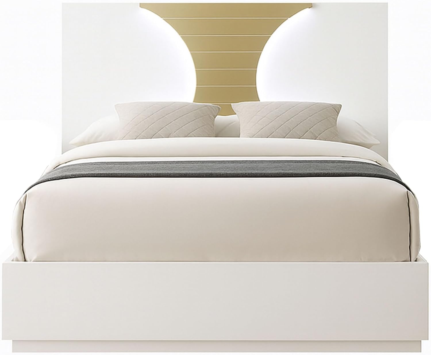 Kings Brand Furniture 2-Piece White/Gold Bedroom Set – Queen Size Wood Bed Frame with Nightstand