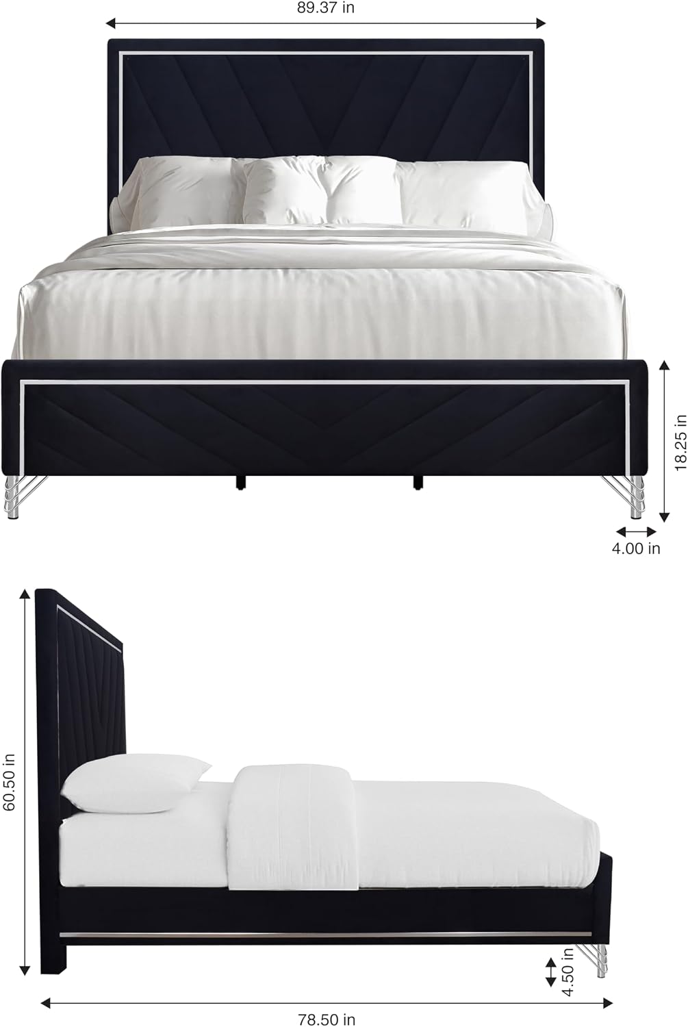 New Classic Furniture Ava 4-Piece Wood King Bedroom Set with Nightstand, Ebony Black