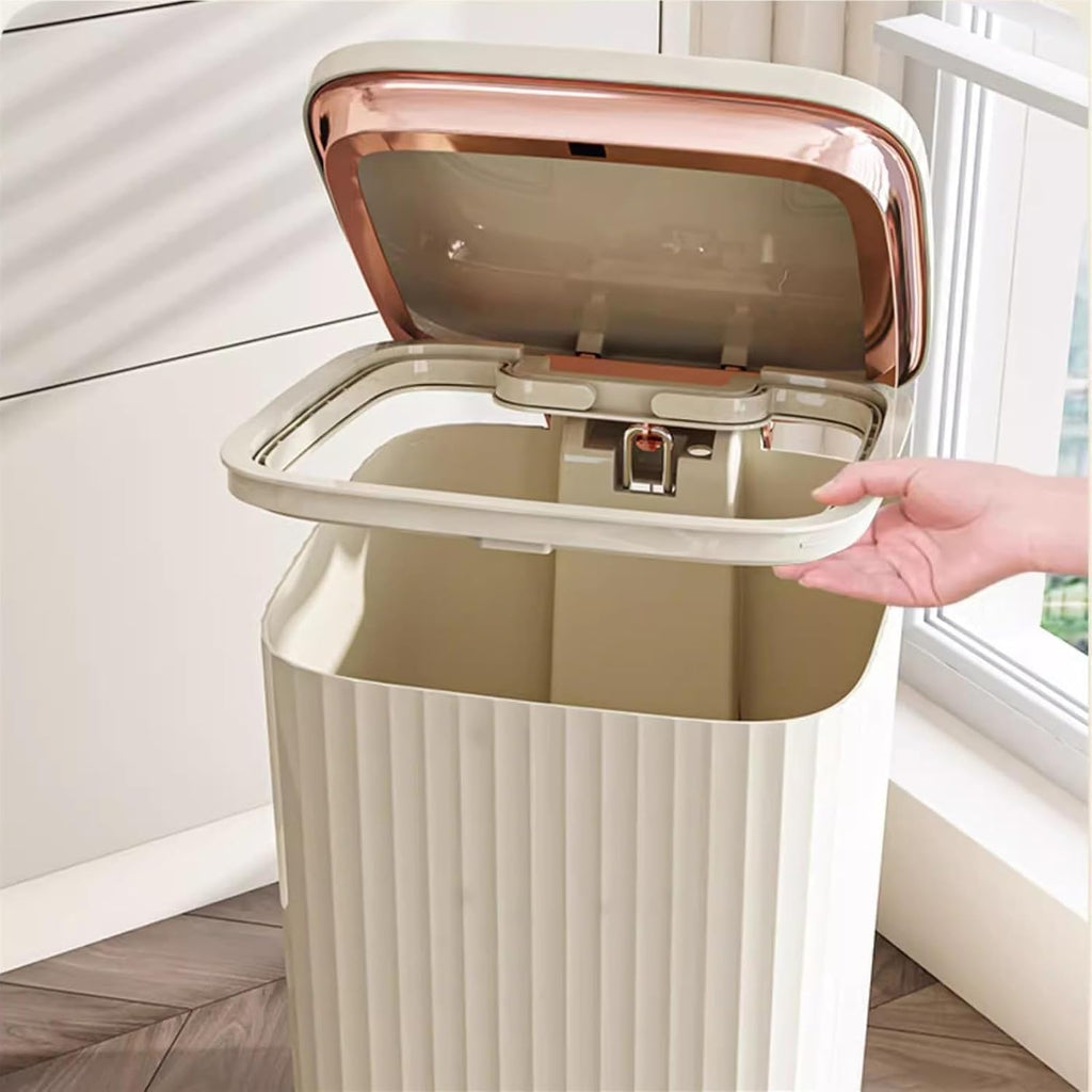 9/12 Liter Square Plastic Smart Trash Can with Double Opening Lid Pedal Trash Can for Living Room Bedroom Kitchen Bathroom Cream White Modern Design and Convenient Waste Management