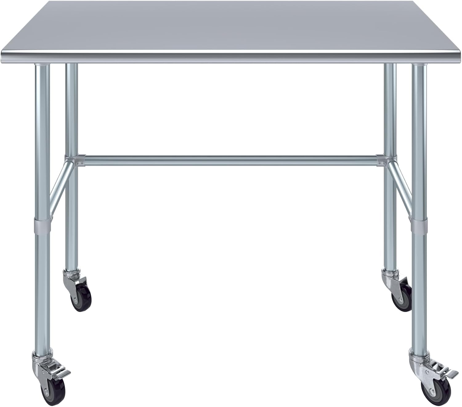 AmGood Stainless Steel Work Table Open Base & Wheels | Work Station | Metal Work Bench (Stainless Steel Work Table Open Base + Casters, 48' Long x 24' Deep)