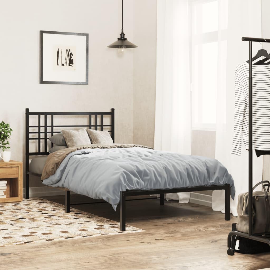 Black Steel Twin Bed Frame Rectangular Modern Platform with Storage for Bedroom