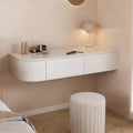 Floating Vanity Makeup Desk with 2 Drawers, Modern White Corner Suspended Table, Wood Wall Mounted Desk Nightstand for Bedroom Living Room(Right,140cm)