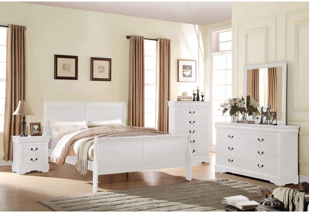 Acme Louis Philippe Wooden Twin Sleigh Bed in White