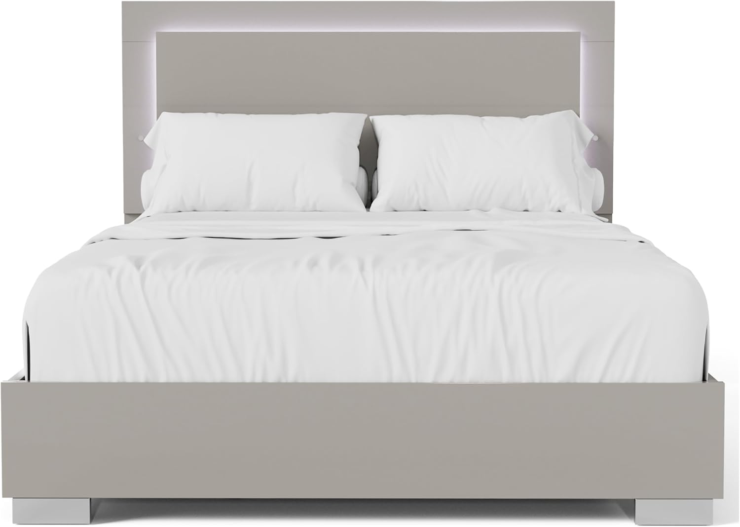 Furniture of America Alistair Modern Wood 2-Piece Bedroom Set with LED on Headboard Bed, Ball-Bearing Glides, Vertical Chrome Handles on Nightstand, Box Spring Required, King, Light Taupe
