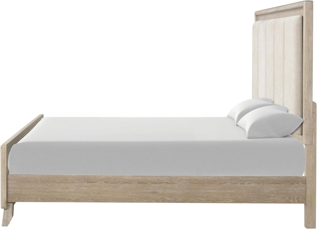 Furniture of America Veralyn Modern Solid Wood Brown Bed Frame with Channel Padded Headboard, Wooden Bedframe for Bedroom, Guest Room, Box Spring Required, Oak, Queen