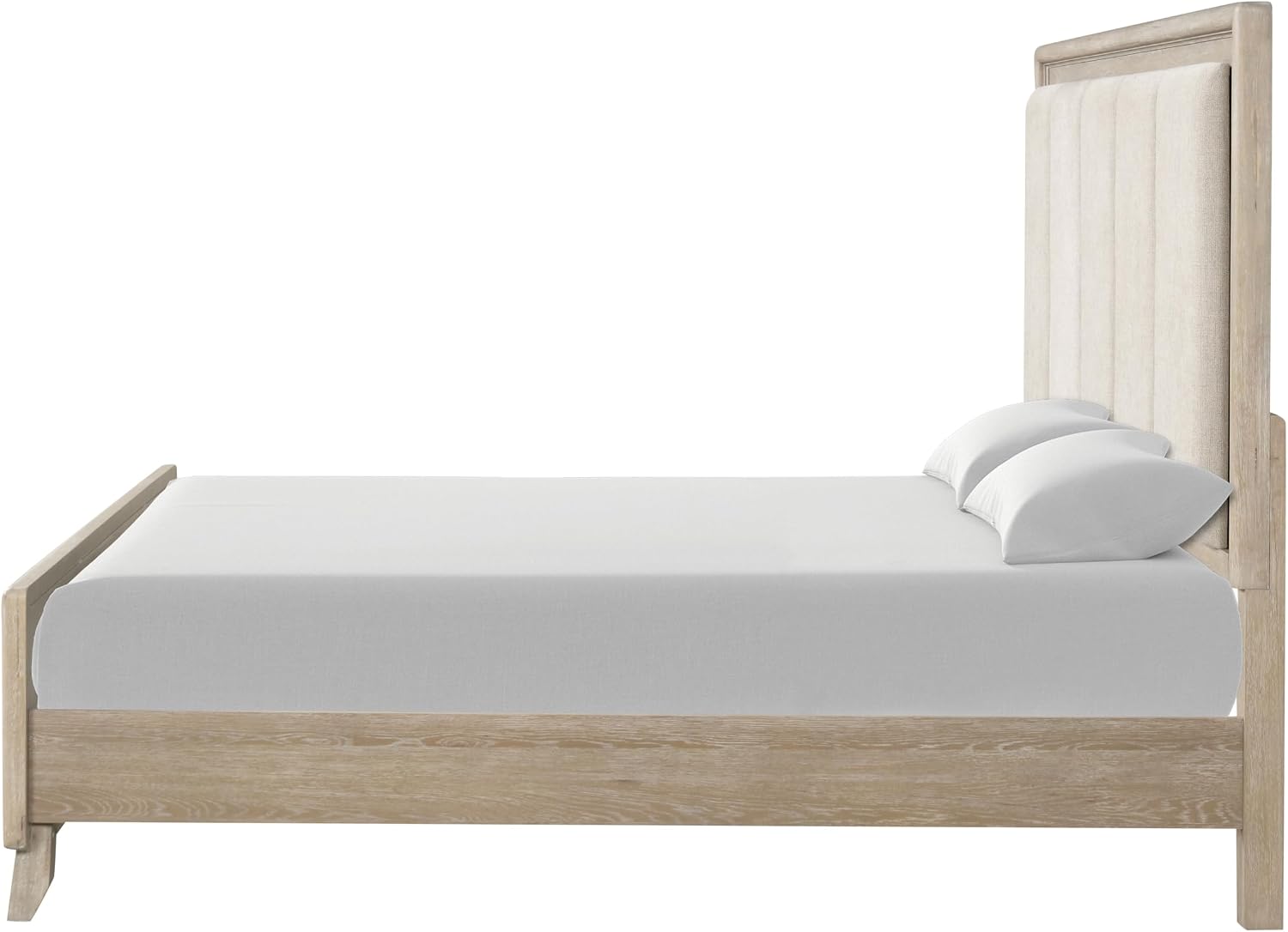 Furniture of America Veralyn Modern Solid Wood Brown Bed Frame with Channel Padded Headboard, Wooden Bedframe for Bedroom, Guest Room, Box Spring Required, Oak, Queen