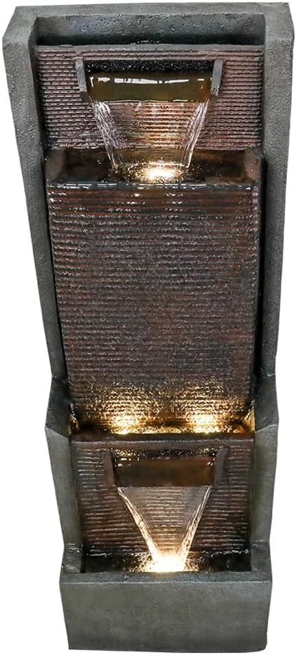 Outdoor Garden Water Fountain with Contemporary Design&LED Light Floor-Standing Water Feature Fountain - Suitable for Deck, Patio, Porch, Yard Decor