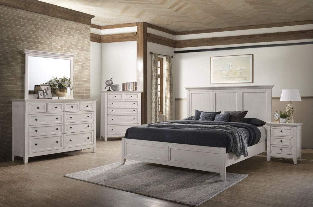 Intercon San Mateo King Size 4 Piece Panel Bedroom Set Rustic White Finish