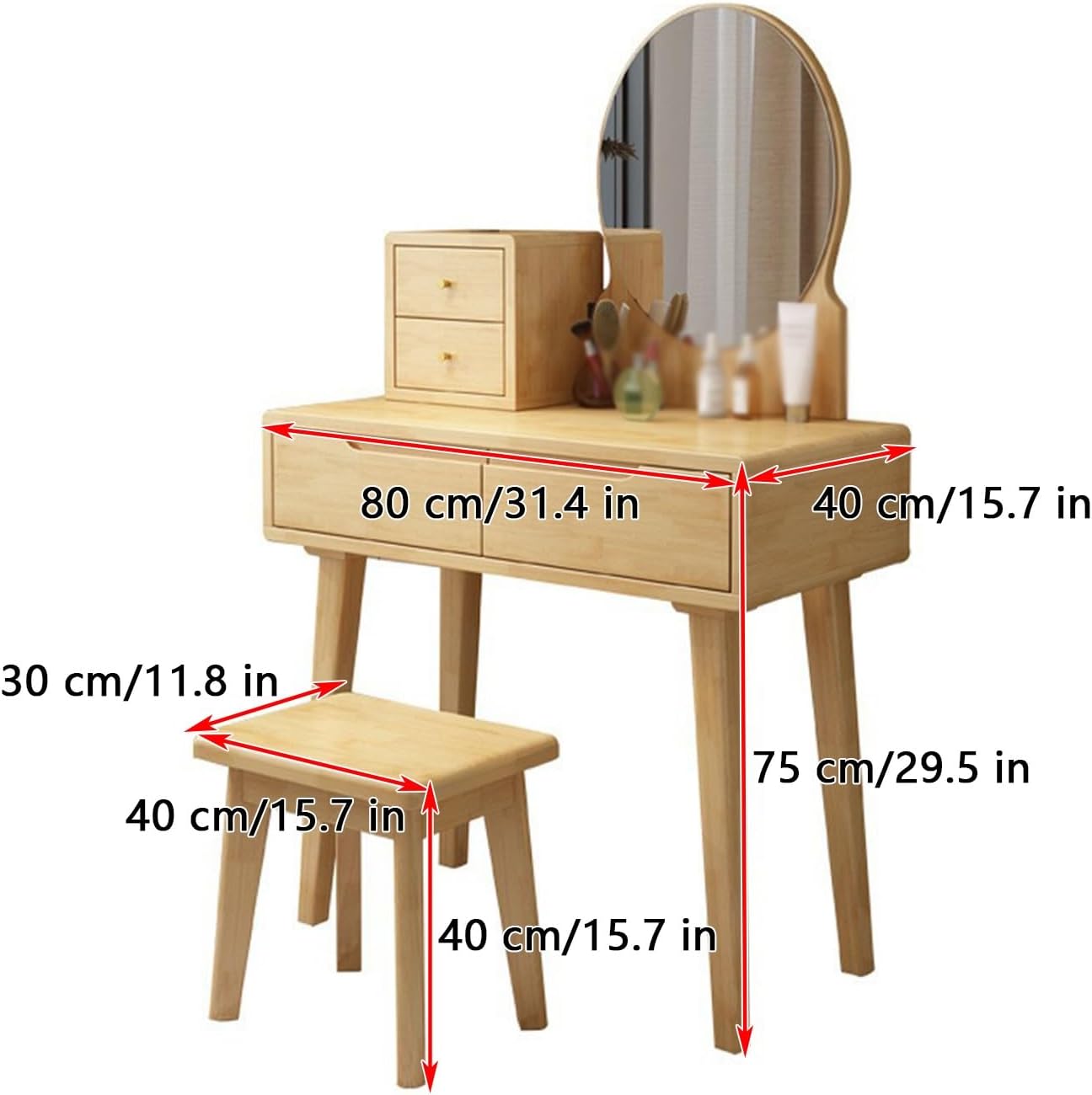 Small Vanity Desk Vanity Desk with Lights Vanity Desk with Mirror and Lights Multi-Capacity Storage Space Light-Filling Makeup Mirror Rounded Corners for Storage Suitable,B-80 * 45 * 75 cm