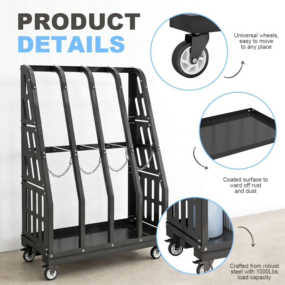 Yeeoy Rolling Vertical Rack Pedestal with Wheels, Heavy Duty Pipe Rack Cart, Mobile Platform Base Industrial Bar Cradle Cart for Warehouse Garage Workshop Transportation, Black