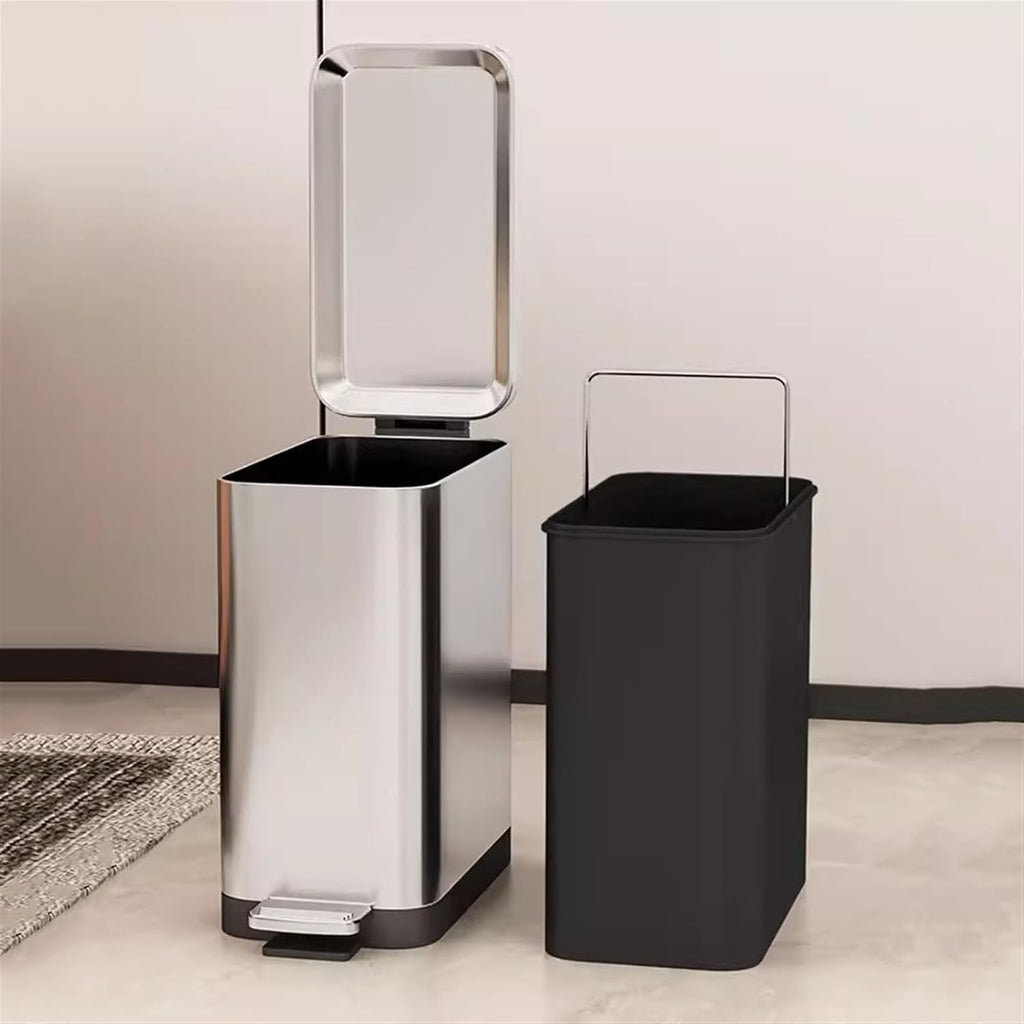Stylish Stainless Steel Trash Can with Soft Close Lid Removable Inner Bucket Ideal for Home Kitchen Bathroom Sleek Tungsten Finish 18L Capacity
