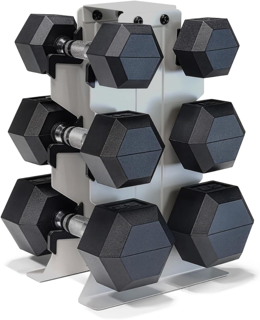 CAP Dumbbell Set with Rack, Rubber Coated Hex Free Weight Set | 100–300 lb Options, Vertical Space-Saving Storage for Home Gym Strength Training