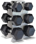 CAP Dumbbell Set with Rack, Rubber Coated Hex Free Weight Set | 100–300 lb Options, Vertical Space-Saving Storage for Home Gym Strength Training