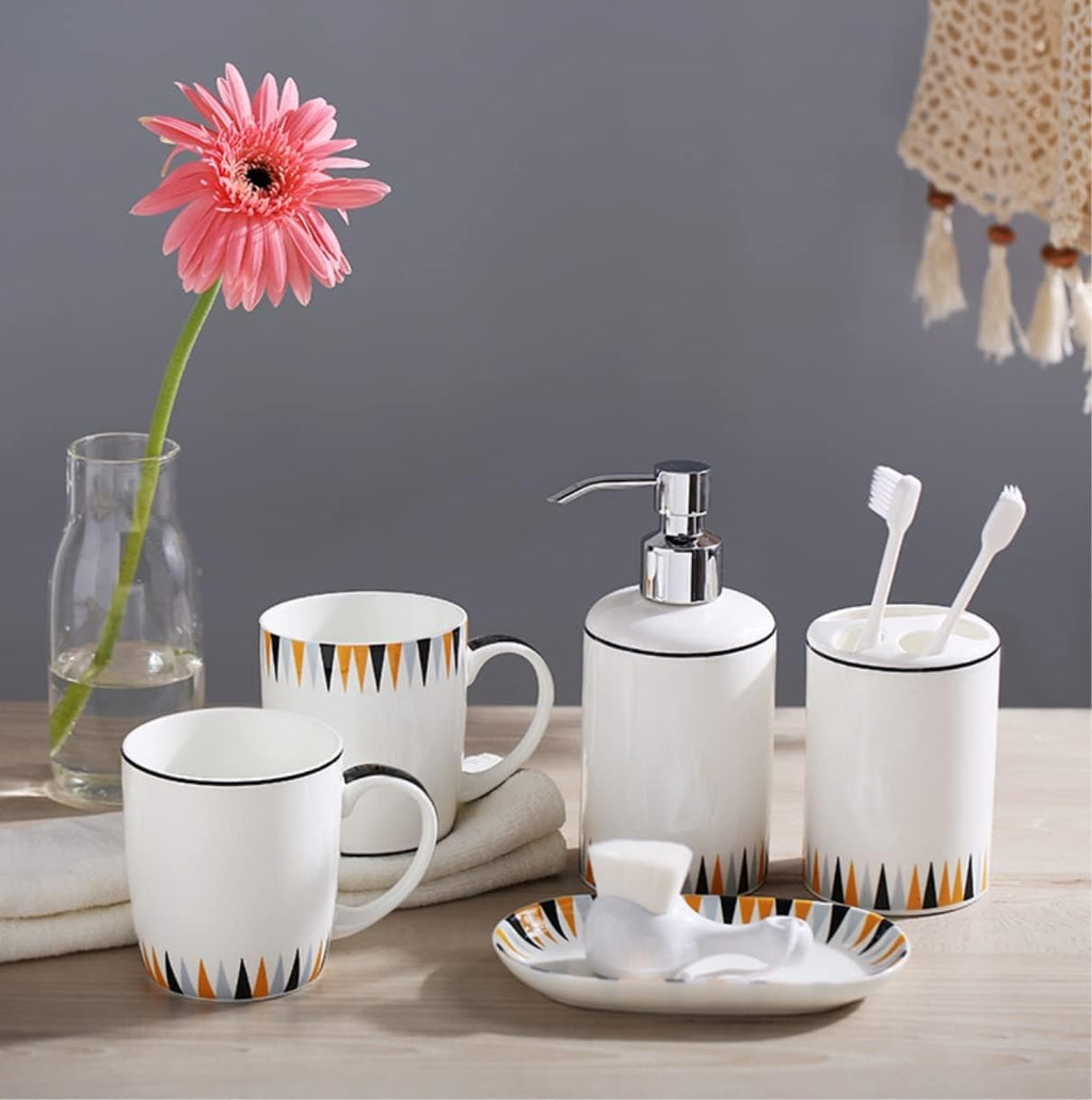 Vanity Bathroom Decor, Bathroom Accessory Sets Ceramic Simple European Style Bathroom Toiletries Set Mouthwash Toothbrush Cup Housewarming Gift(B)