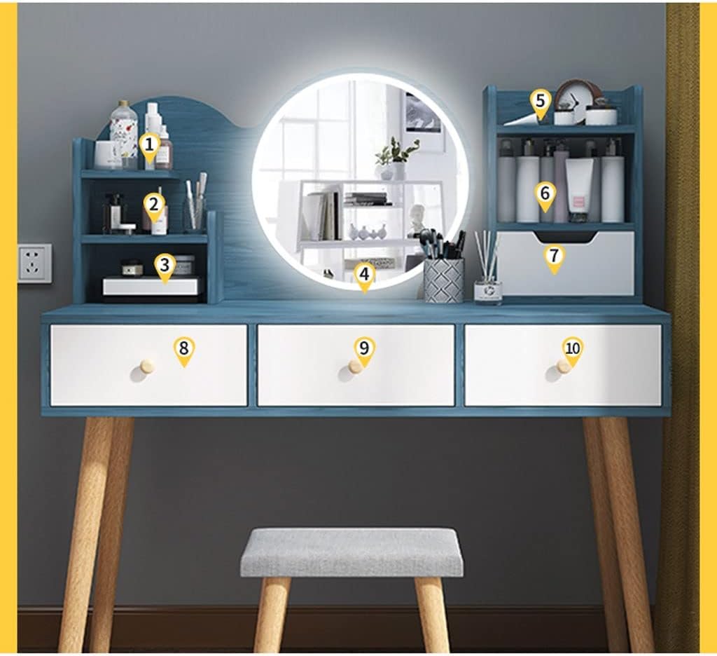 Vanity Benches Vanity Table Set with Brightness Adjustable Touch Screen Dimming Mirror, with 3 Large Drawers, with Display Stand Ladies Or Girls Dresser (Color : A, Size : 91x41x114 cm)