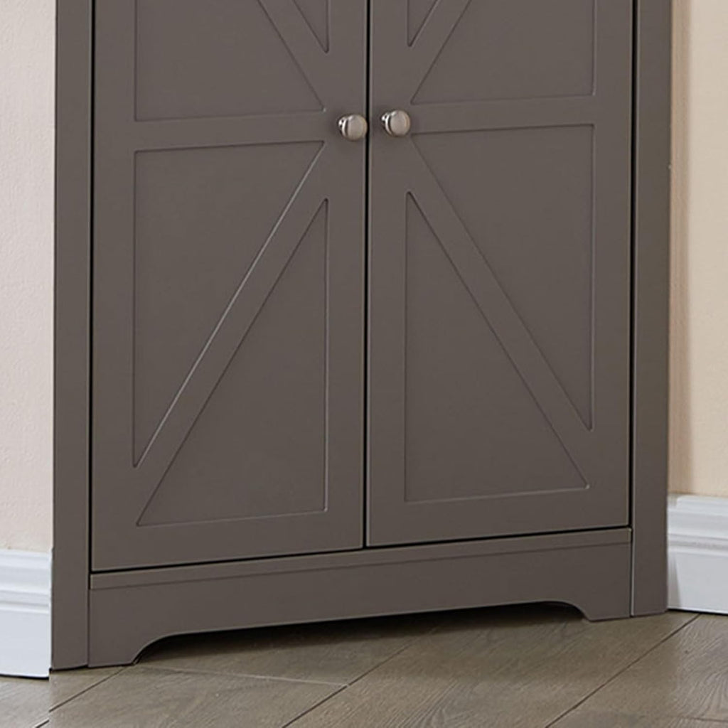Kings Brand Furniture Tall Wooden Corner Cabinet with 2 Doors and 5 Shelves Storage Shelf Organizer, Home Space Saver, Bathroom, Kitchen, Living Room, Grey