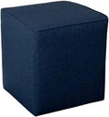 Beautiful Cocktail Square Ottoman Size 19'' H x 15'' W x 16'' D | Solid Wood, Hand Crafted Beautiful Aesthetic Footrest Vanity Stool Bench Small Cube Shape | Welt Edge & Clean Lines Navy Blue Color