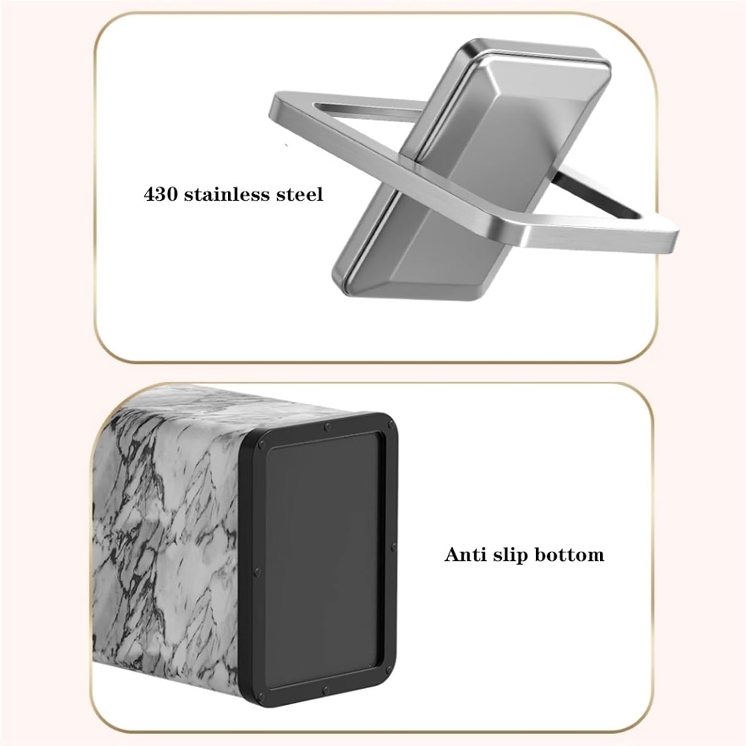 Elegant 10L Stainless Steel Trash Can with Green PU Leather Cover and 360° Swing Lid for Bathroom Bedroom and Office