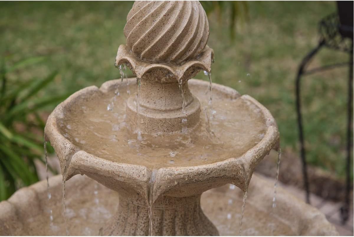 Kenroy Home 51009SNDST Frost Outdoor Solar Floor Fountain with Tan Finish, Traditional Style, 44' Height, 22' Width, 22' Depth