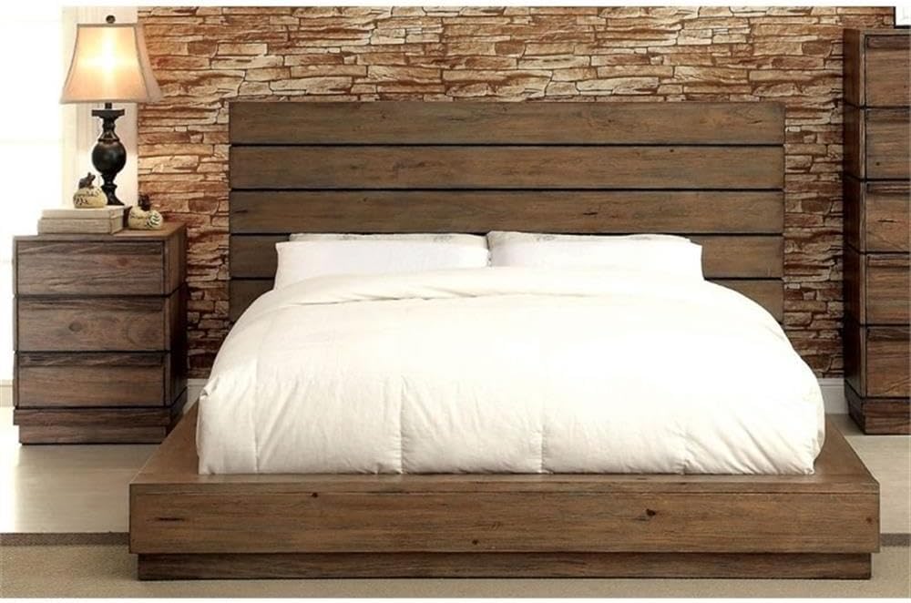 Furniture of America FOA Benjy 2-Piece Rustic Natural Tone Wood Bedroom Set - King + Nightstand