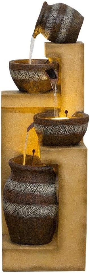 Water Fountain Cascading Resin-Rock Tabletop Fountain Indoors and Outdoors Water Feature Waterfall with LED Lights and Pump Decorative Fountain for Living Room Office Gardens Patios