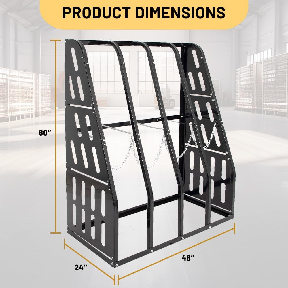 Vertical Bar Rack 1500 LBS Capacity, Steel Long Parts Storage Rack, 4 Bays Lumber Storage Rack, Heavy Duty Standing Bar Rack with Safety Chain for Garage Workshop Factory, 24'D x 48'W x 60'H