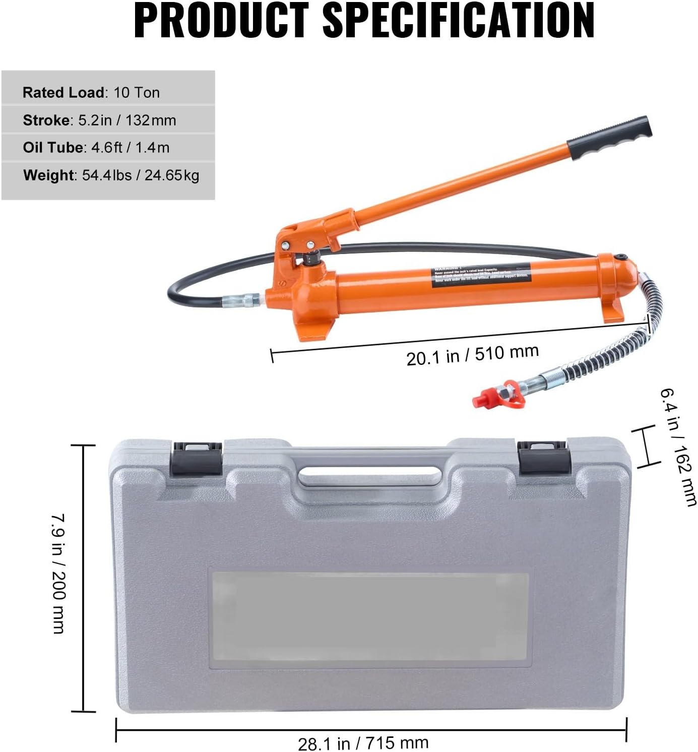 10T Porta Power Kit Portable Hydraulic Jack With Oil Hose Auto Body Fe Repair Kit With Storage Case For Car Repair