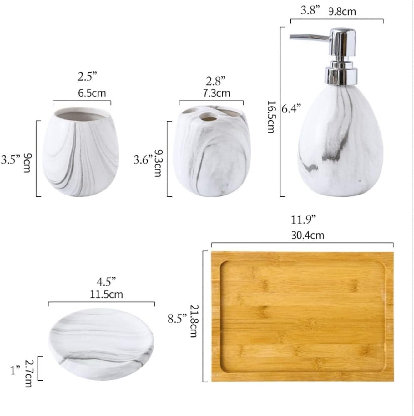 Vanity Bathroom Decor, Bathroom Accessories Set Soap Dispenser Art Texture 6 Piece Ceramic European Style Bath Set Collection Housewarming Gift