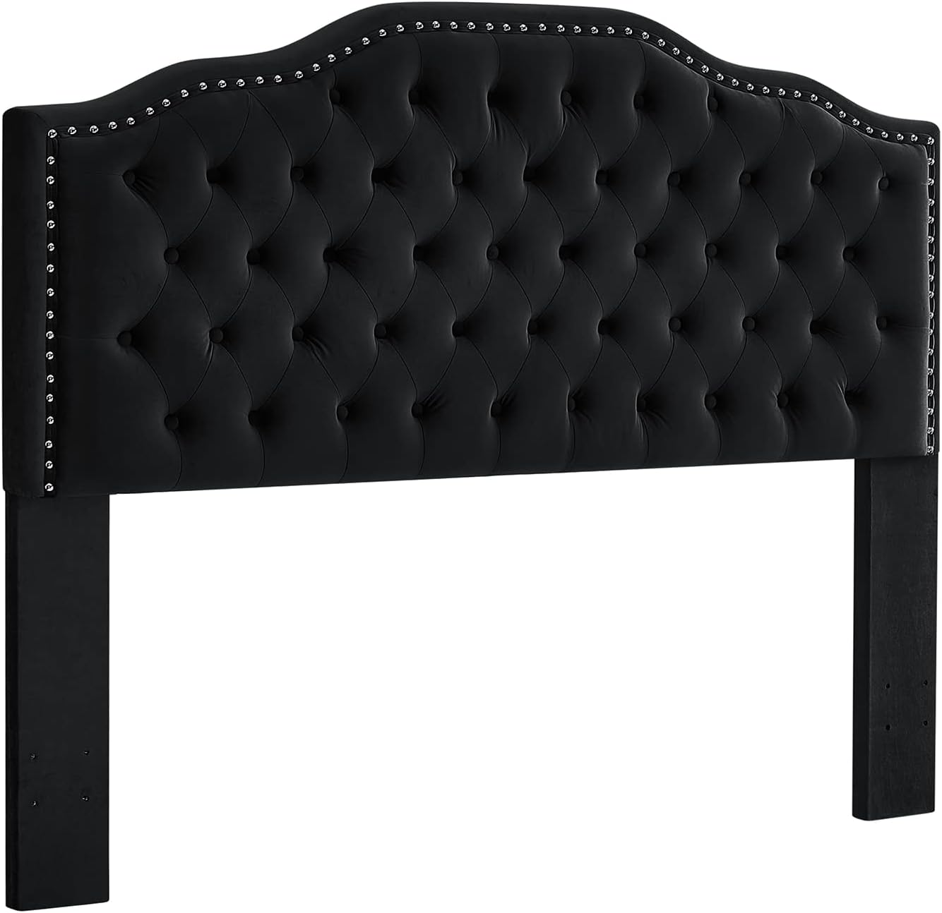 24KF Upholstered Button Tufted Queen Size Full Size Headboard with Nailhead Trim, Soft Velvet Fabric Headboard Queen/Full Size Headboad-Black