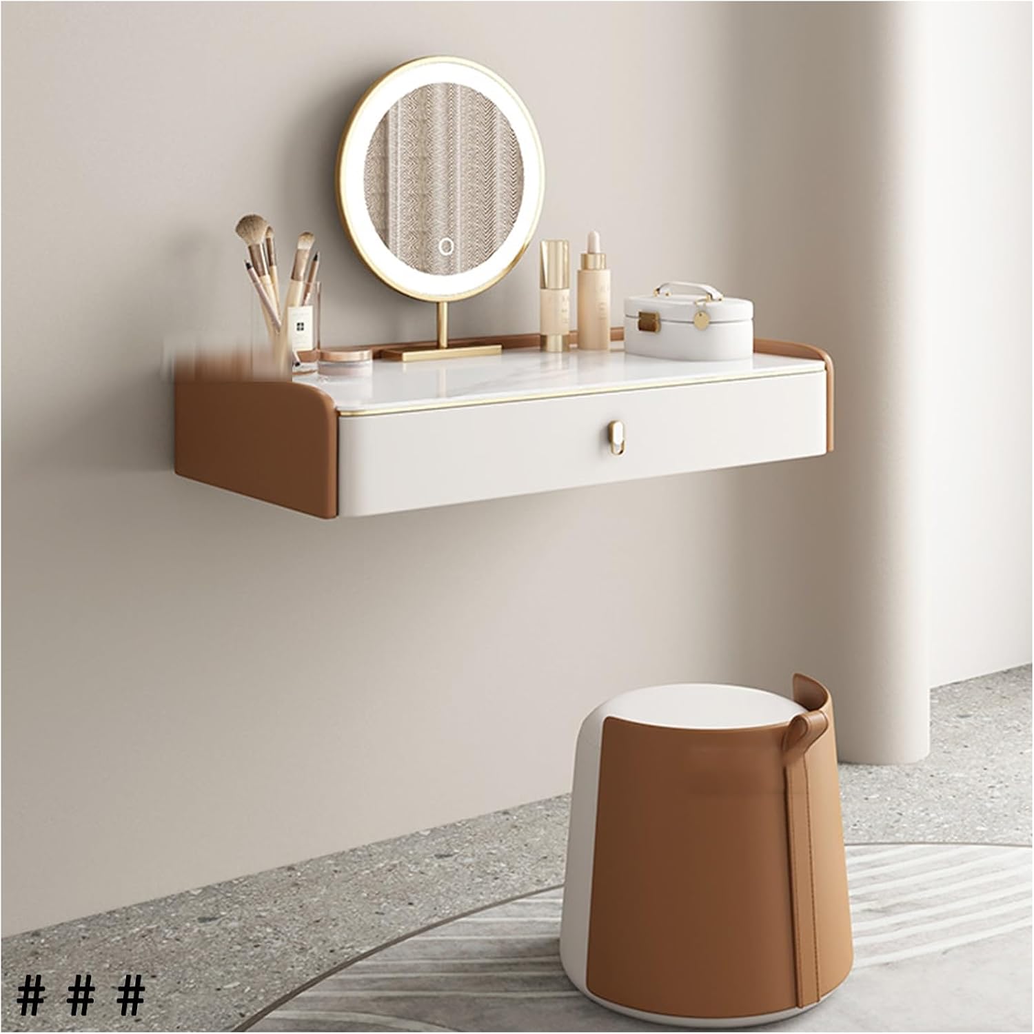 Simple Vanity Desk, Floating Vanity Makeup Table, with Drawers, Wall Mounted Makeup Vanity, Floating Desk, Simple Floating Corner Desk, Dressing Table for Small Spaces(White+Mirror,50cm)