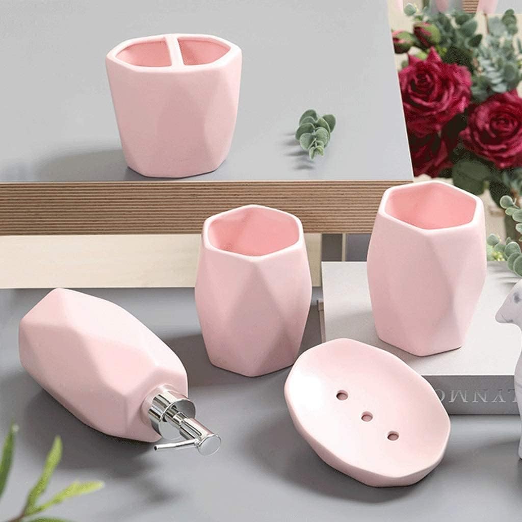Vanity Bathroom Decor, Ceramic Soap Dispenser Round Bathroom Accessories Set 5 Pieces Toothbrush Holder Mouthwash Cups Soap Dish Housewarming Gift(Black,6 Pieces)