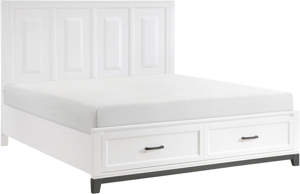 Transitional Bedroom California King Size 4-Pieces Set Platform Bed Footboard Drawers White Finish Furniture