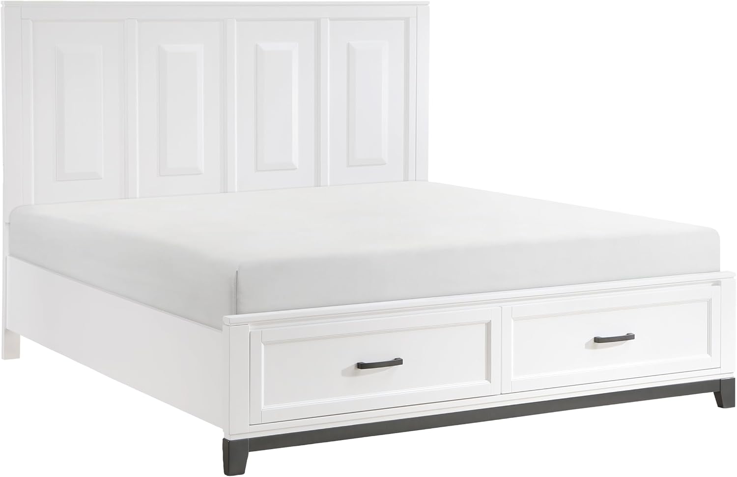 Transitional Bedroom California King Size 4-Pieces Set Platform Bed Footboard Drawers White Finish Furniture