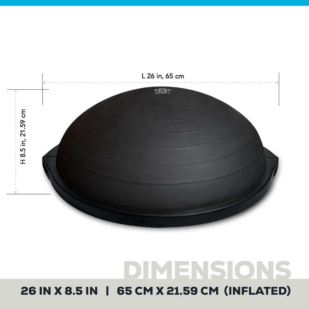 Bosu Balance Ball Exercise Trainer, Home Gym Equipment w/Guided Workouts & Pump, 26' Inflatable Fitness Platform for Strength Training, Standing, Balancing, and Core Workout